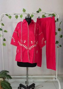 Fuschia Embroidered Short Premium Coord Set