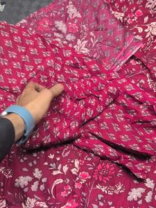 Maroon floral printed Anarkali dress 7XL size