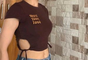 Brown Side-Tie Crop Top