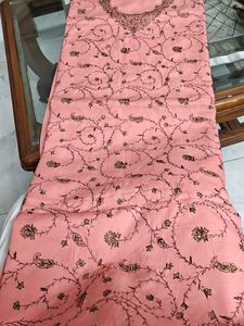 Peach Embroidered Kurta Set Material