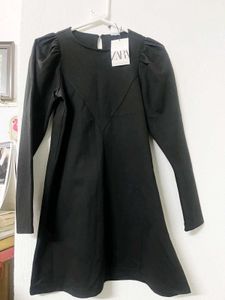 Zara Black Puff Sleeve Dress