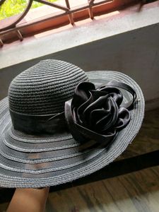 Vintage-Style Black Woven Beach &amp; Party Hat with S