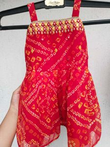 Cute Red Bandhani Kurta Dhoti Set