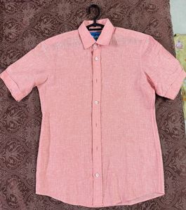Men's Peach Short Sleeve Linen-Look-a-like Shirt