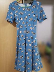 Blue Floral Print Short Sleeve Dress