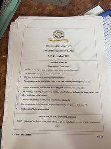 ICSE 2026 Mathematics Specimen Paper