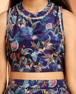 Elegant Blue Floral Print Lehenga Choli Set