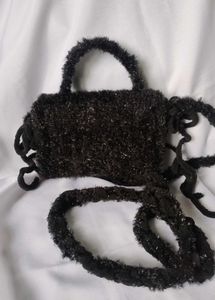 Black Fuzzy Mini Shoulder Bag with Flower 🖤🌸