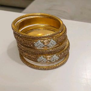 Gold &amp; White Beaded Bangles
