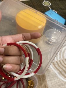 Elegant Red &amp; White Bangles with Gold