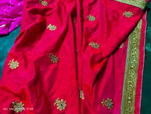 Royal Blue &amp; Pink Embroidered saree  Choli