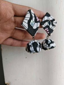 Unique Fabric Jhumka Earrings with Pearls