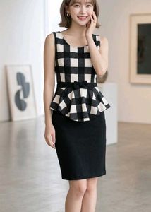 Chic Black & White Gingham Peplum Dress