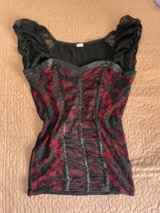 Gothic Red & Black Lace tight fitted Top