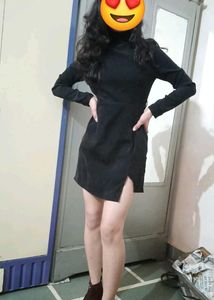Chic Black Turtleneck Mini Dress