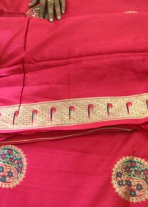 Vibrant Pink Saree and blouse with zari border