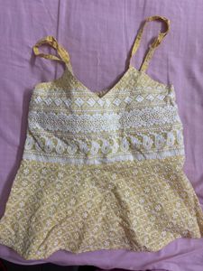 Chic Yellow Embroidered padded Camisole Top