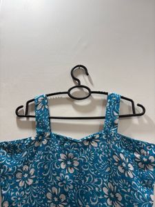 Blue Floral Print Sleeveless short kurti