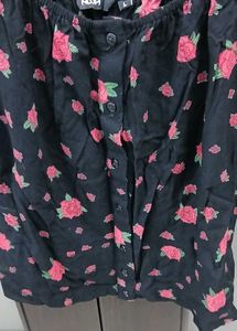 Black Floral Print Puff Sleeve Top for Summer