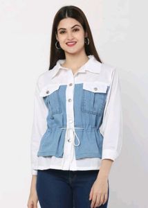 Stylish White Cotton Top with Blue Denim