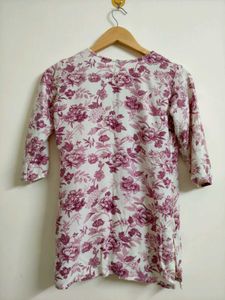 Floral Print Kurta with Embellished Neckline