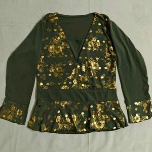 🆕 Olive Green with Gold Crop Top