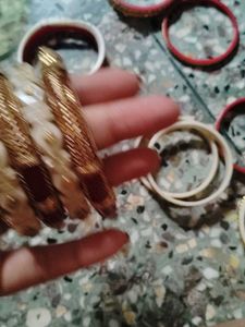 Elegant Gold &amp; Ivory Bangles Set