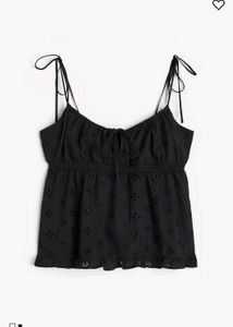 H&M Black Broderie Anglaise Tie-Detail Top