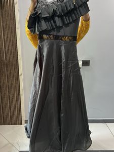 Elegant Grey Ruffled Gown