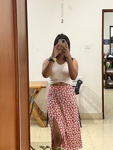 Red Floral Slit Skirt