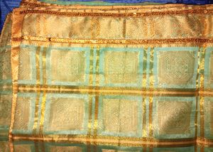 Mint Green &amp; Golden Sari Tissue Saree Ethnic Wear