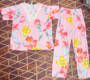 Pink Floral Print Pajama Set