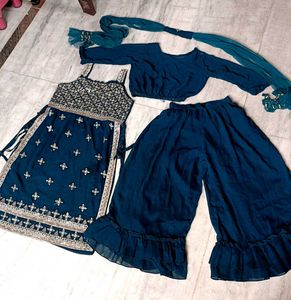 Beautiful embroidery Naira plazo dupatta set