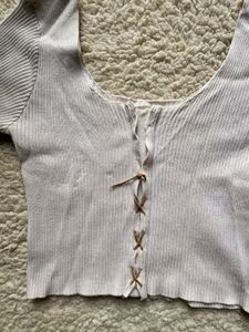 Ribbed Lace-Up Crop Top