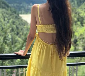 Yellow Spaghetti Strap Tiered Dress
