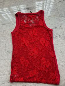 Red Tank Top with Lace Back Detail