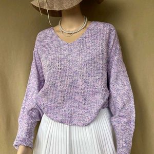 Cozy Lavender Knit V-Neck Sweater