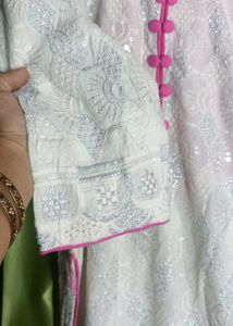 White Kurta with Pink salwar Set