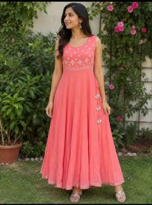 Elegant Coral Anarkali Gown