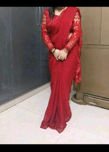 Elegant Red Embroidered Saree