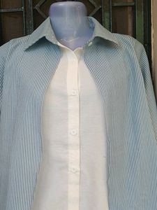 High Low Branded Top/ White Blue Top