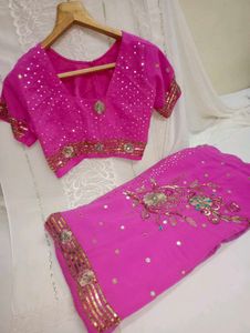 Pink Embellished Saree &amp; Blouse