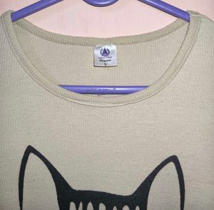 Ribbed Cute Cat "Good Vibes" T-Shirt