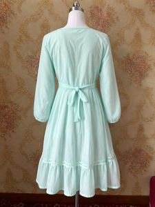 Vintage Lace Trimmed Light Blue Korean Dress