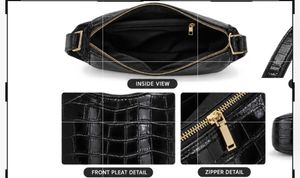 Chic Black Croc Embossed Shoulder Bag