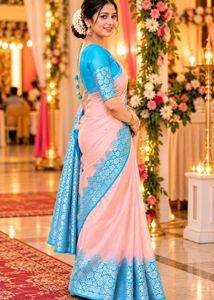 Elegant Pink &amp; Blue Silk Saree