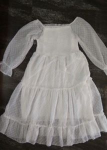 Elegant White chikakari Tiered Midi Dress