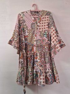 Boho Patchwork Tiered Mini Dress