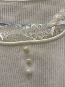 Cream Ribbed Lace Trim Top