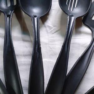 Combo Stylish Kitchen &amp; Dining Tools 8 Set Of Utensils Serving Spoon, Spatula, Slotted Turner, Scoop. Kitchen Serving Utensils Microwave Safe For Non-stick Cookware New &amp; Unused Black Color